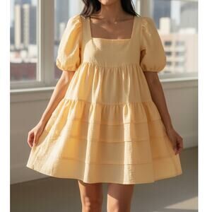 Anthropologie Women's Puff Sleeve Mini Dress Orange Sherbet Size XS Cottagecore